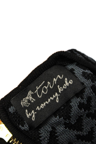 Torn by Ronny Kobo Womens Black Herringbone Short Sleeve Zip Top Heart Size XS