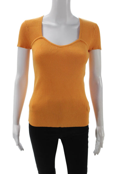 Elie Tahari Women Basic Orange Square Neck Short Sleeve T-Shirt Size XS