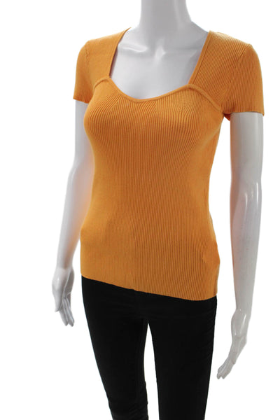 Elie Tahari Women Basic Orange Square Neck Short Sleeve T-Shirt Size XS
