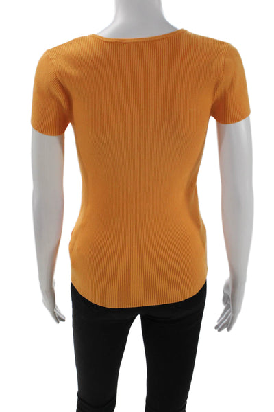 Elie Tahari Women Basic Orange Square Neck Short Sleeve T-Shirt Size XS