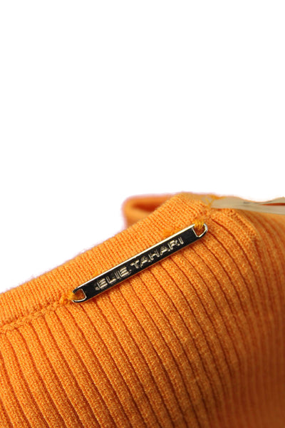 Elie Tahari Women Basic Orange Square Neck Short Sleeve T-Shirt Size XS