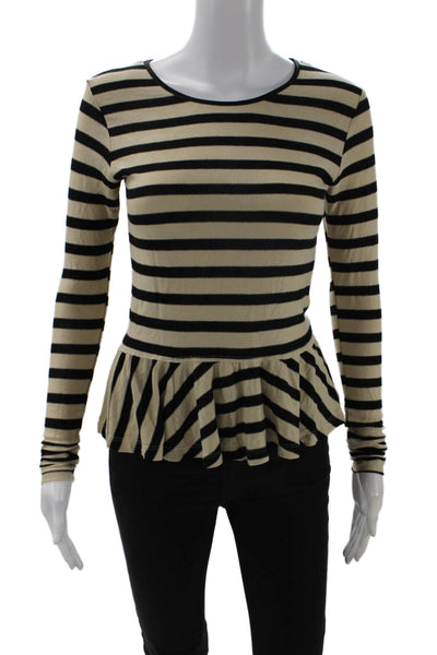 Dolan Women Striped Beige Blouse Long Sleeve Round Neck Modal Size XS