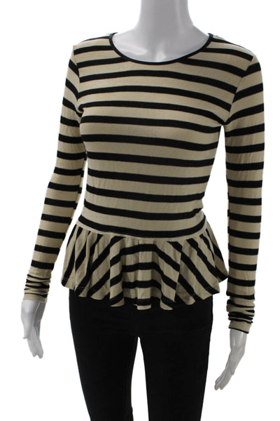 Dolan Women Striped Beige Blouse Long Sleeve Round Neck Modal Size XS