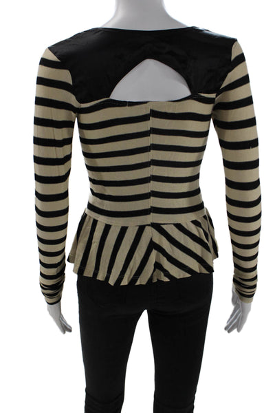 Dolan Women Striped Beige Blouse Long Sleeve Round Neck Modal Size XS