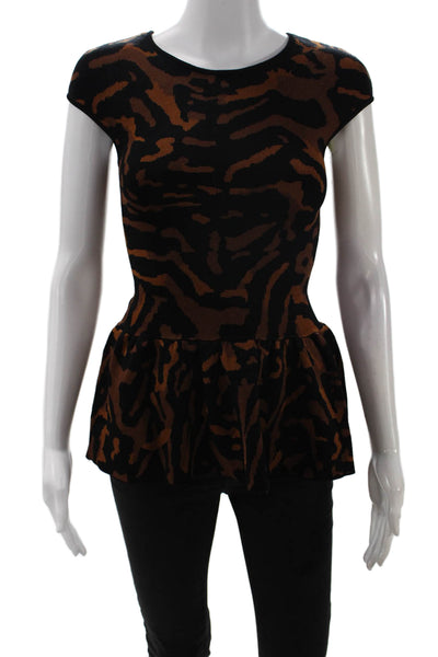 Torn by Ronny Kobo Women Animal Print Round Neck Short Sleeve Blouse Size XS