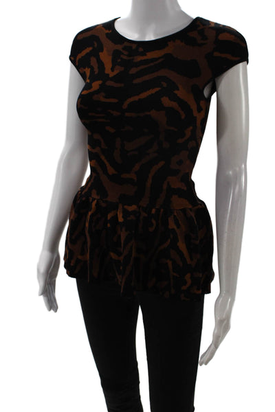 Torn by Ronny Kobo Women Animal Print Round Neck Short Sleeve Blouse Size XS