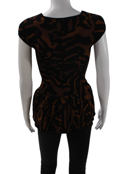 Torn by Ronny Kobo Women Animal Print Round Neck Short Sleeve Blouse Size XS