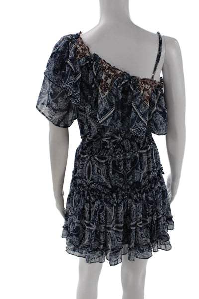 Misa Women Mini Sundress Dark Blue One Shoulder Floral Paisley Viscose Size XS