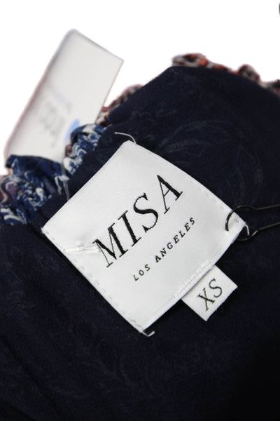 Misa Women Mini Sundress Dark Blue One Shoulder Floral Paisley Viscose Size XS