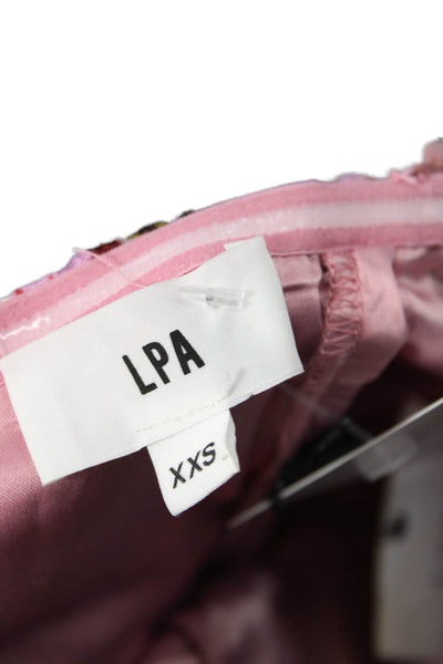 LPA Womens Pink Floral Bodycon Mini Dress Sleeveless Tie Size 2XS
