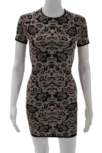 Torn by Ronny Kobo, Women Bodycon Mini Dress Beige Short Sleeve Size XS