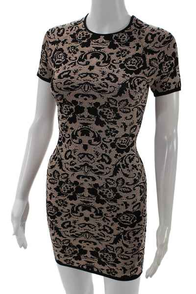 Torn by Ronny Kobo, Women Bodycon Mini Dress Beige Short Sleeve Size XS