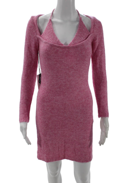 Callahan Womens Sweater Dress Pink V-Neck Long Sleeve Tie Size XS