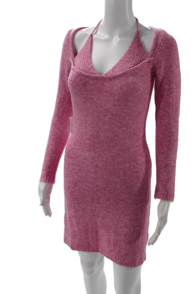 Callahan Womens Sweater Dress Pink V-Neck Long Sleeve Tie Size XS