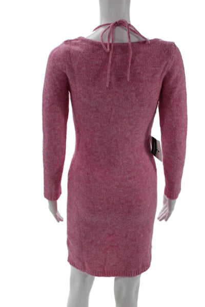 Callahan Womens Sweater Dress Pink V-Neck Long Sleeve Tie Size XS
