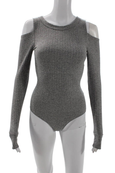 LNA, Womens Gray Long Sleeve Crew Neck Zip Top Size XS