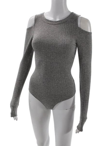 LNA, Womens Gray Long Sleeve Crew Neck Zip Top Size XS