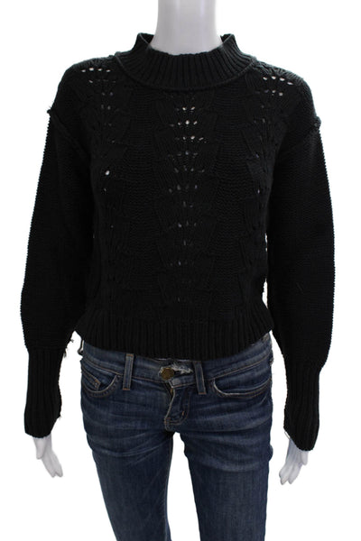 Free People Women Mock Neck Pullover Black Bohemian Size XS