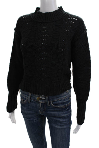 Free People Women Mock Neck Pullover Black Bohemian Size XS