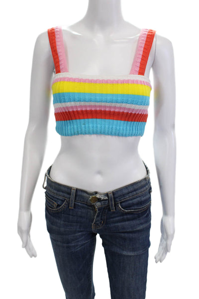 Solid & Striped Women Cropped Tank Square Neck Striped Cotton Multicolor Size S