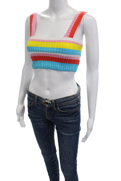 Solid & Striped Women Cropped Tank Square Neck Striped Cotton Multicolor Size S