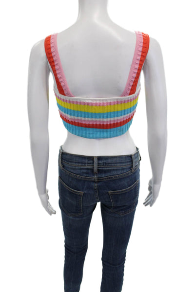 Solid & Striped Women Cropped Tank Square Neck Striped Cotton Multicolor Size S