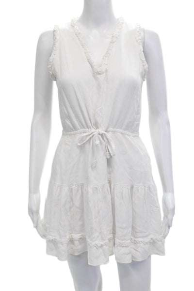 Walker & Wade Women Mini Sundress White Rayon V-Neck Sleeveless Size S