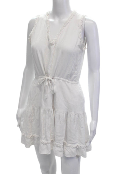 Walker & Wade Women Mini Sundress White Rayon V-Neck Sleeveless Size S
