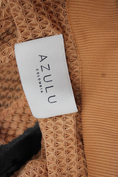 Azulu Womens Cropped Collared Button Tan Boho 3/4 Sleeve Top Size M