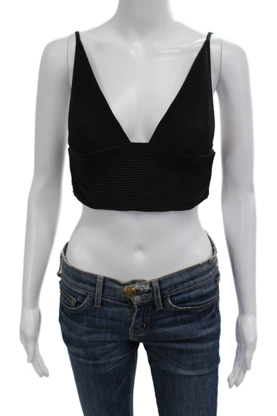 MNG Womens Silk V-Neck Cropped Camisole Black Size S