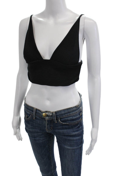 MNG Womens Silk V-Neck Cropped Camisole Black Size S