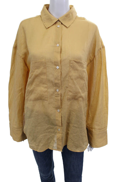MNG Womens Yellow Basic Button-Up Blouse Collared Long Sleeve Size S