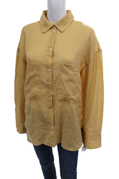 MNG Womens Yellow Basic Button-Up Blouse Collared Long Sleeve Size S