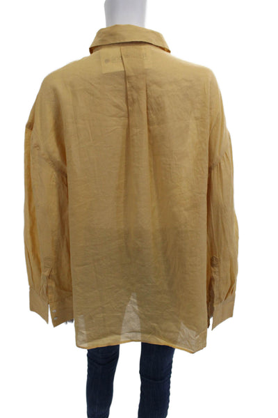 MNG Womens Yellow Basic Button-Up Blouse Collared Long Sleeve Size S