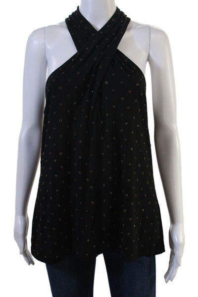 Kobi Halperin Womens Sleeveless Polka Dot Tank Black Zip Size M