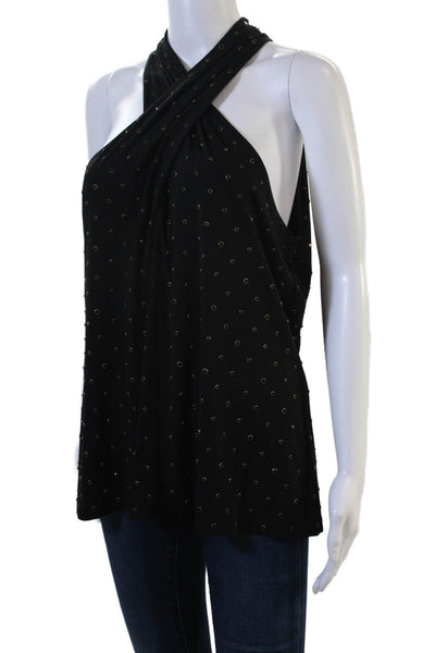 Kobi Halperin Womens Sleeveless Polka Dot Tank Black Zip Size M