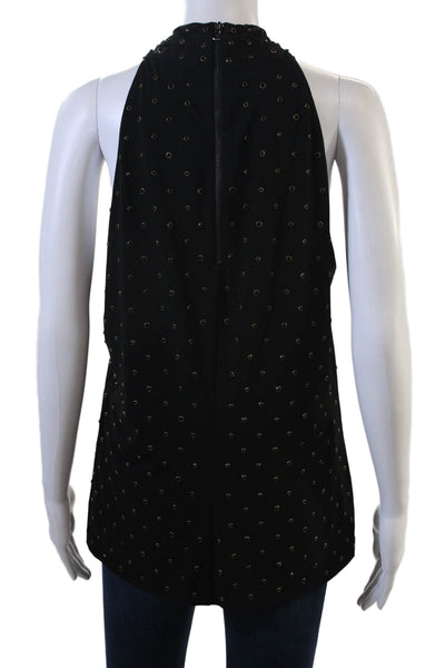 Kobi Halperin Womens Sleeveless Polka Dot Tank Black Zip Size M