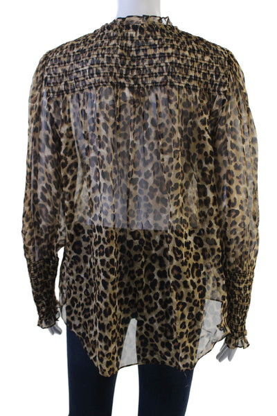 Veronica Beard, Women Beige Silk Animal Print Button Long Sleeve Blouse Size 10