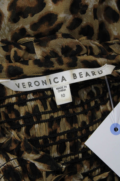 Veronica Beard, Women Beige Silk Animal Print Button Long Sleeve Blouse Size 10