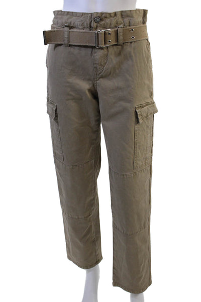 R+A Mens Cargo Khaki Pants Brown Buckle 97% Cotton Size S