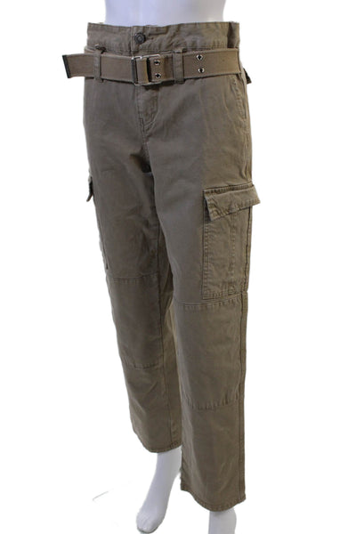 R+A Mens Cargo Khaki Pants Brown Buckle 97% Cotton Size S
