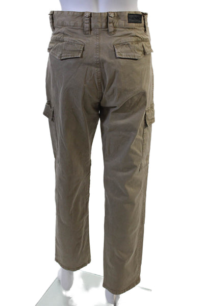 R+A Mens Cargo Khaki Pants Brown Buckle 97% Cotton Size S