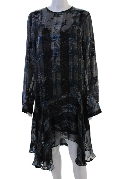 Preen By Thornton Bregazzi Women Shift Dress Black Floral Long Sleeve Size M