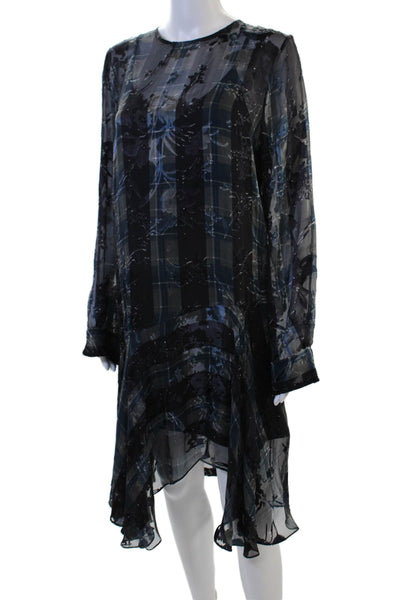 Preen By Thornton Bregazzi Women Shift Dress Black Floral Long Sleeve Size M