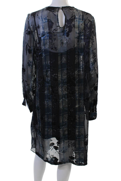 Preen By Thornton Bregazzi Women Shift Dress Black Floral Long Sleeve Size M