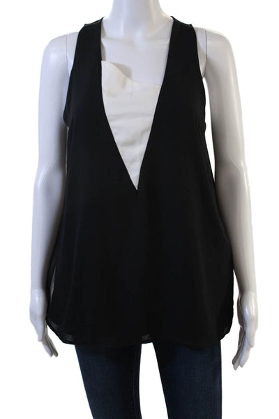 Solemio Womens V-Neck Sleeveless Tank Black 100% Polyester Size M