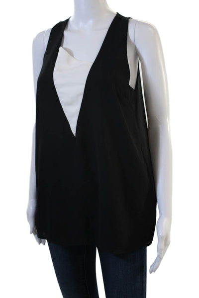 Solemio Womens V-Neck Sleeveless Tank Black 100% Polyester Size M