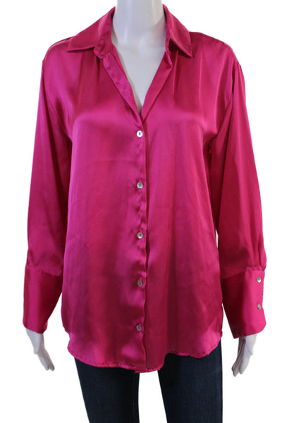 Zara Women Pink Collared Button-Up Blouse Long-Sleeve Size XS