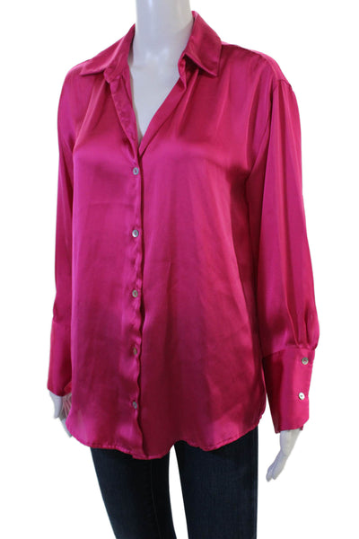 Zara Women Pink Collared Button-Up Blouse Long-Sleeve Size XS