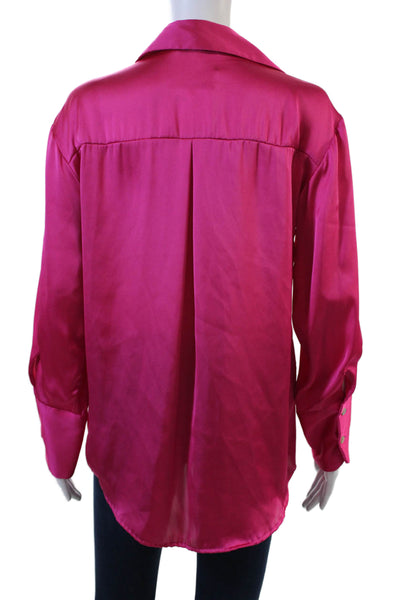 Zara Women Pink Collared Button-Up Blouse Long-Sleeve Size XS